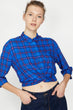 Women Navy Blue Plaid Shirt