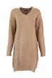 WOMEN-Camel V Neck Sweater Dress