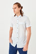 Blue Male Short-Sleeve Shirt Collar Fileto Pockets Slim fit Shirt