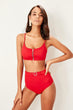 Red High Waist Buckle Detail Bikini