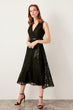 Black Belted Burning Fabric Dress