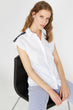 Women Raw White Short-Sleeve Classic Collar Shirt