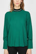 Women Green Bike Collar Long-Sleeved Blouse