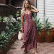 Deep V-Neck Backless Women Long Floral Dress