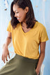 Women Yellow V-Neck Basic T-Shirt