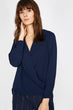 Women Navy Blue V Collar Blouse