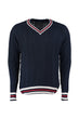 Navy Blue Men 'S V-Neck Hair Braided Knitwear Sweater