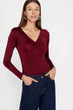 Women Burgundy Collar Detail T-Shirt "