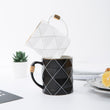 Nordic Golden, Black and White Grid Geometry Ceramic Coffee Mug