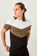 Khaki Men Panelled T-Shirts