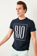 Male Navy Blue Narrow Cut Printed Bicycle Neck T Shirt