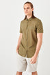 Khaki Men 'S Short Sleeve Shirt Collar Pockets Slim fit Shirt
