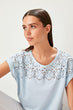 Trendyol Mavi Embroideries Detaylı-Flushing Basic Knitted T-Shirts TWOSS19FV0231