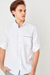 White Men 'S Slim Fit Long Sleeve Single Pocket Top New Shirt
