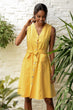 Women Yellow Sleeveless Button Dress