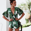 Short Sashes Ruffles Deep V-Neck Bow Women Jumpsuit