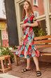 Women Red Shoulder Wheel Palm Dress