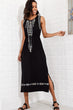 Women Black Embroidery Printed Bohemian Dress