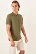 Khaki Men 'S Collar Zipper Short Sleeve New Polo Collar T-Shirt