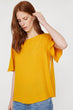 Women Yellow Bike Collar Short Sleeve Ribbon Detail Bluz