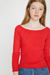 Women Red Hollow Collar T-Shirt