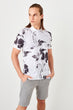 White Mens Printed Polo Collar T-Shirt