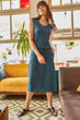 Women Indigo Sleeveless Waist Lace-Up Dress With Pockets