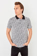 White Mens Printed Polo Collar T-Shirt