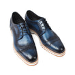 Classic Full Brogues Handmade Wedding Party Derby Shoes Business Blue Brand Male Genuine Leather Patina Men Dress Shoes