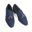 Casual Loafer Shoes Kid Suede Blue Tassel Handmade Shoes Slip-On Flat Men's Footwear Patina Bespoke Zapatos Hombre