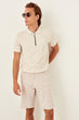 Beige Men 'S Lapel Zipper Short Sleeve New Polo Collar T-Shirt