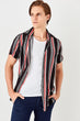 Navy Blue Male Striped Short Sleeve Regular New Shirt
