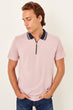 Pink Men 'S Lapel Zipper Short Sleeve New Polo Collar T-Shirt