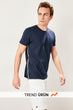 Navy Blue Male Lane Bicycle Neck T Shirt