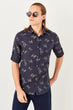 New Navy Blue Men 'S Printed Epaulets Slim Fit Shirt
