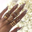 13 Pcs/set Women Fashion Geometric Flowers, Leaf Gold Finger Rings