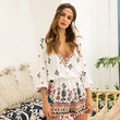 Floral Tassel Indie Folk V-Neck Print Women Jumpsuit Romper