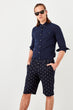 Navy Blue Male Palm Printed Pockets Shorts