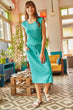 Women Mint Sleeveless Waist Lace-Up Dress With Pockets