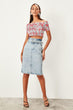 Trendyol Mavi Kemerli Bird Eye Detailed Denim Skirt TWOSS19ET0047