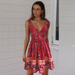 Deep V-Neck Floral Ruffle Women Short Dress