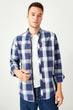 Navy Blue Male Plaid Long Sleeve Slim Fit New Shirt