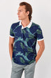 Navy Blue Men Leaf Printed New Polo Collar T-Shirt