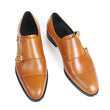 Round Toe Handmade Monk Shoes Men Genuine Cow Leather Plain Brown Mans Footwear Wedding Office Dress Shoes Zapato Hombre