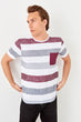 Burgundy Pocket Detail Striped T-shirt
