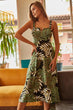 Women Green Zipper Large Palm Print Dress