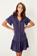 Navy Blue Handles Flounces Shirt Dress