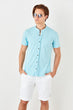 Turquoise Men 'S Crew Neck Sweater Straped Short Sleeve New Knitted Shirt