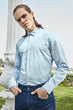 Blue Male Pattern Collar Hidden button Smart Slim Fit Prom Groom Shirts