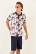 Pink Male Palm Printed New Polo Collar T-Shirt